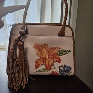 Patricia Nash Cream and Brown Floral Satchel